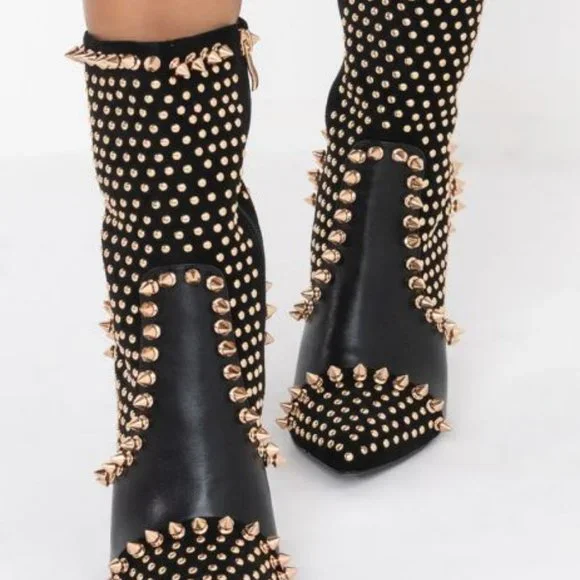 AZALEA WANG SPIKED "DIABELSTAR BHADDIE" STILETTO BOOTIE IN BLACK - Picture 2 of 9